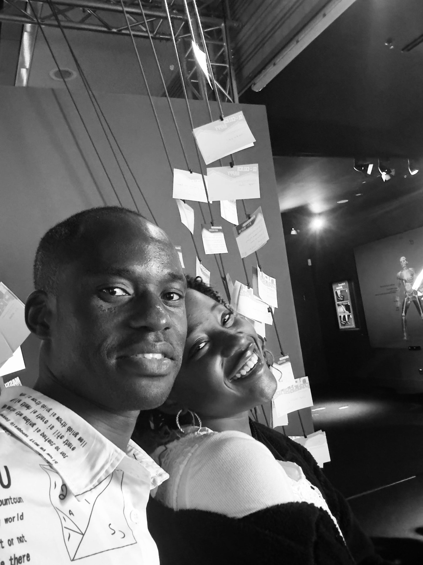 Black and white portrait of Busolami and Tunde on a day out
